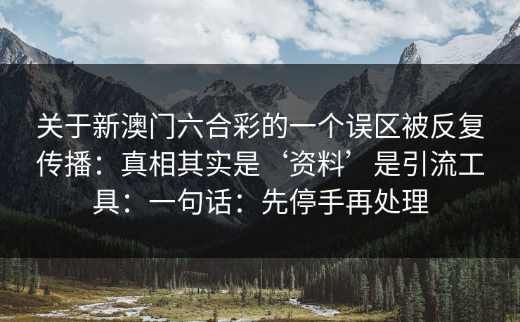 关于新澳门六合彩的一个误区被反复传播：真相其实是‘资料’是引流工具：一句话：先停手再处理