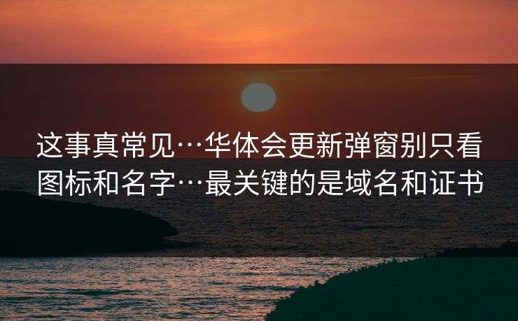 这事真常见…华体会更新弹窗别只看图标和名字…最关键的是域名和证书