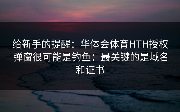 详细阅读:给新手的提醒:华体会体育HTH授权弹窗很可能是钓鱼:最关键的是域名和证书 给新手的提醒:华体会体育HTH授权弹窗很可能是钓鱼:最关键的是域名和证书